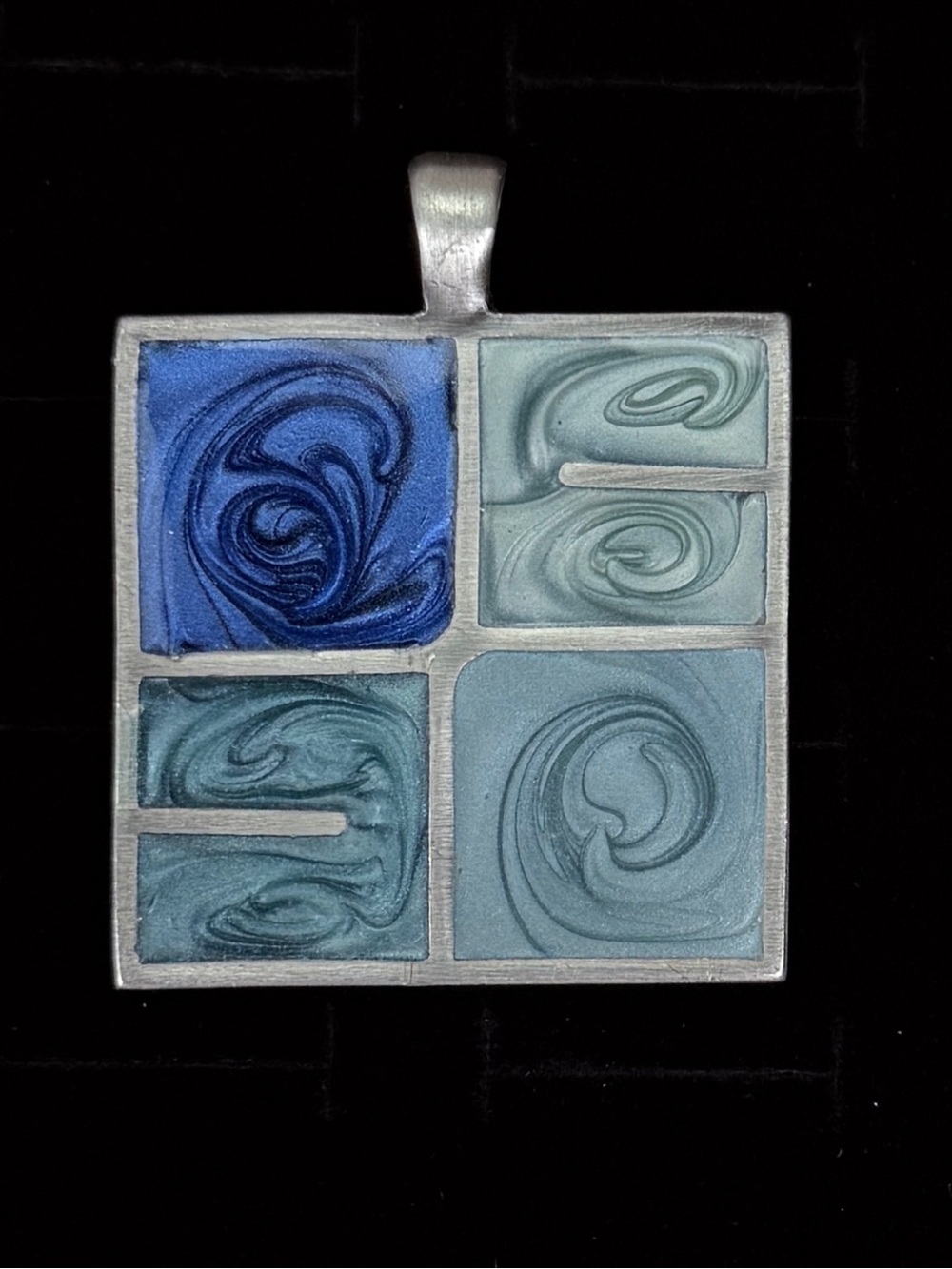 Abstract Blue and Silvertone Large Pendant